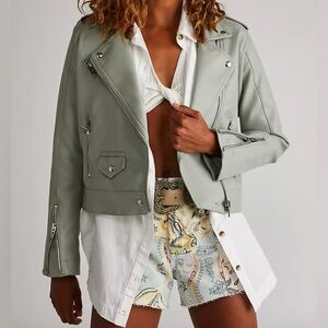 BlankNYC mint green vegan leather Moto jacket